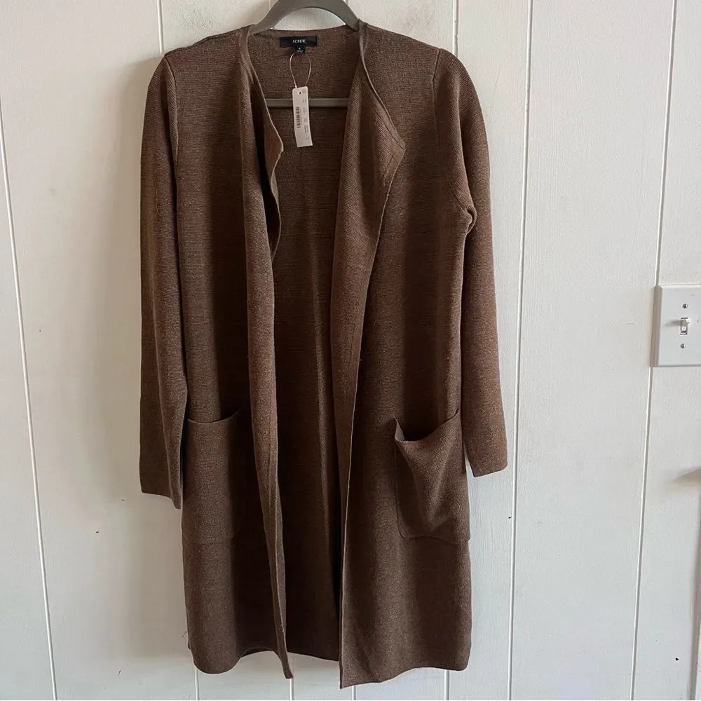 J. Crew Juliette Collarless Brown Sweater Blazer in Linen Blend NWT